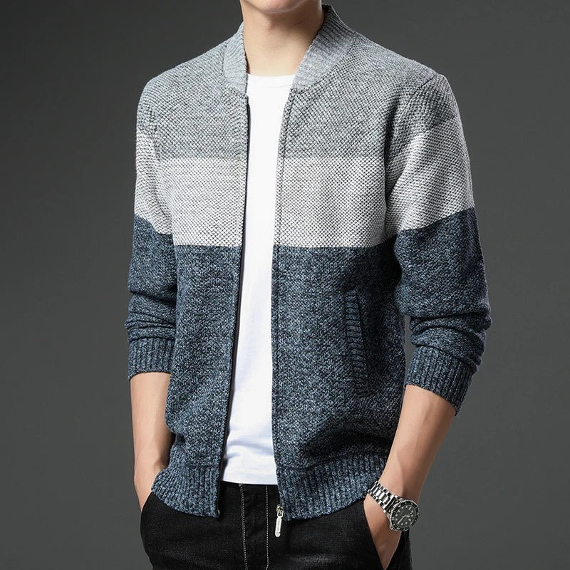Color-Block Zip-Up Cardigan | Modern Style | Comfortable Fit