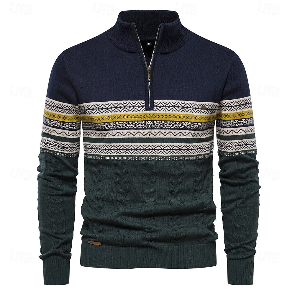 Half-Zip Knit Sweater | Nordic Pattern | Winter Casual Wear
