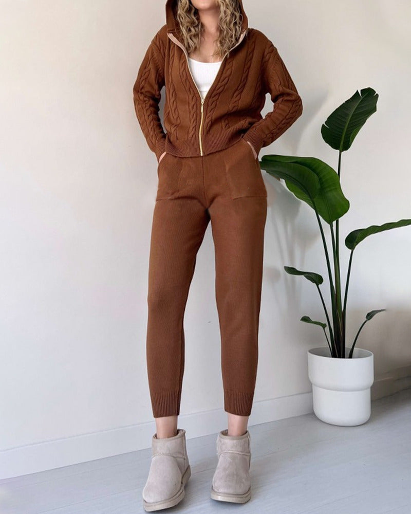Casual Two-Piece Set | Cable Knit Design | Relaxed Loungewear
