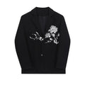 Slim-Fit Embroidered Blazer | Floral Design | Classic Black