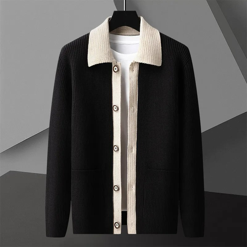 Contrast-Collar Button-Up Cardigan | Refined Style | Cozy Fit