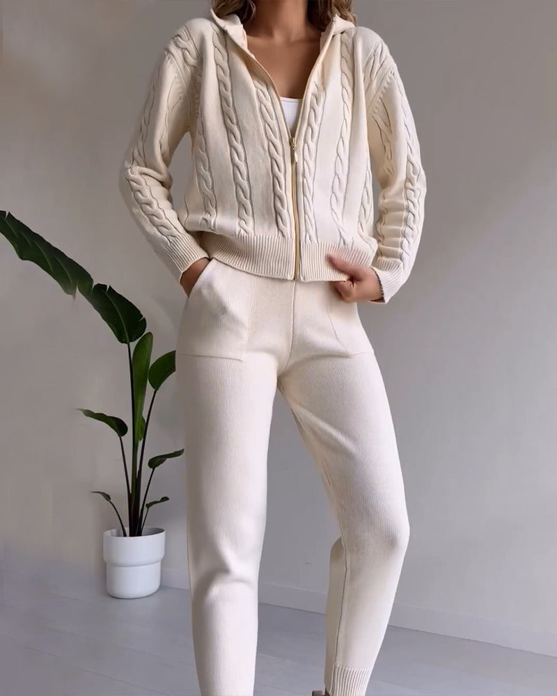 Casual Two-Piece Set | Cable Knit Design | Relaxed Loungewear