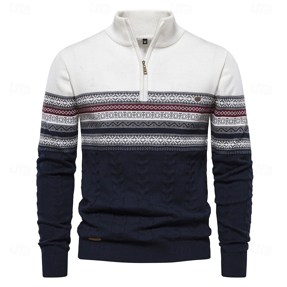 Half-Zip Knit Sweater | Nordic Pattern | Winter Casual Wear