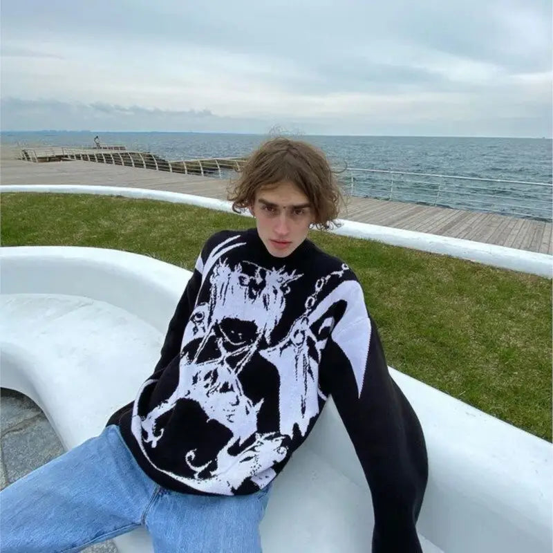 Monochrome Graphic Sweater | Bold & Artistic | Relaxed Fit