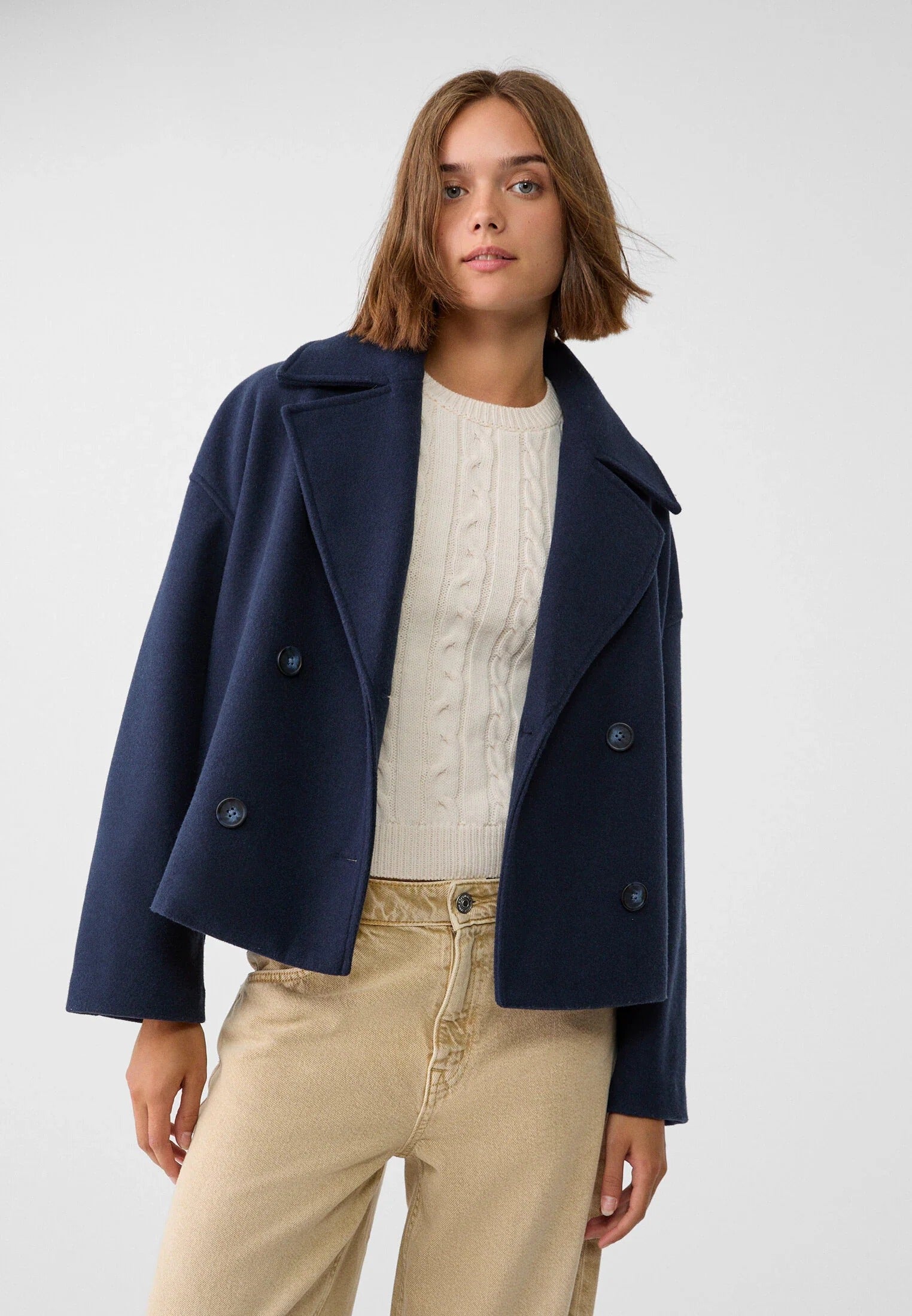 Cropped Double-Breasted Jacket | Wool-Blend | Classic Elegance