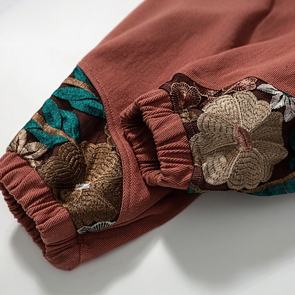 Floral-Embroidered Jogger Pants | Cotton Blend | Comfortable and Stylish