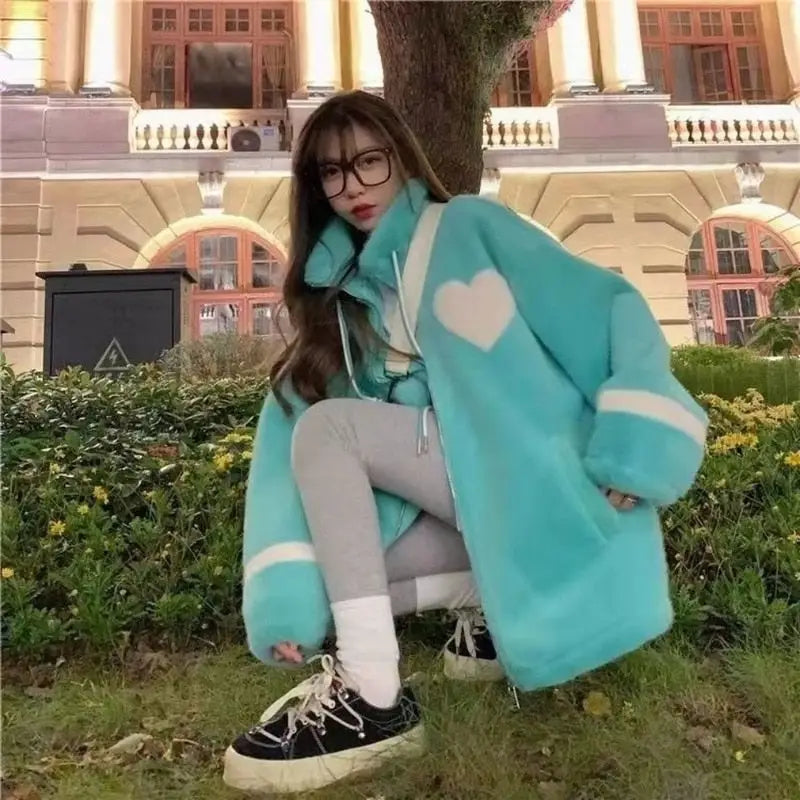 Heart Fleece Jacket | Cute Design | Relaxed Fit