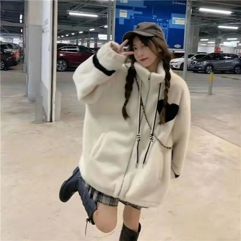 Heart Fleece Jacket | Cute Design | Relaxed Fit