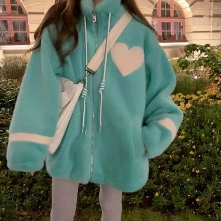Heart Fleece Jacket | Cute Design | Relaxed Fit