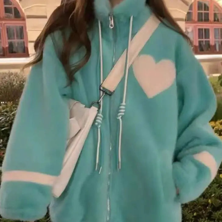 Heart Fleece Jacket | Cute Design | Relaxed Fit