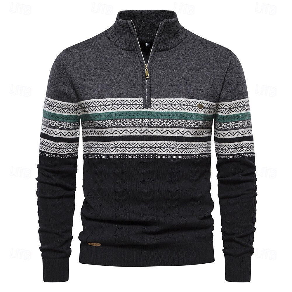 Half-Zip Knit Sweater | Nordic Pattern | Winter Casual Wear