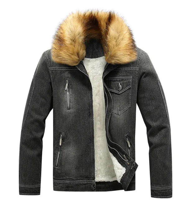 Men's Denim Jacket with Faux Fur Lining | Warm and Stylish, Vintage Look | Winter Casual Wear