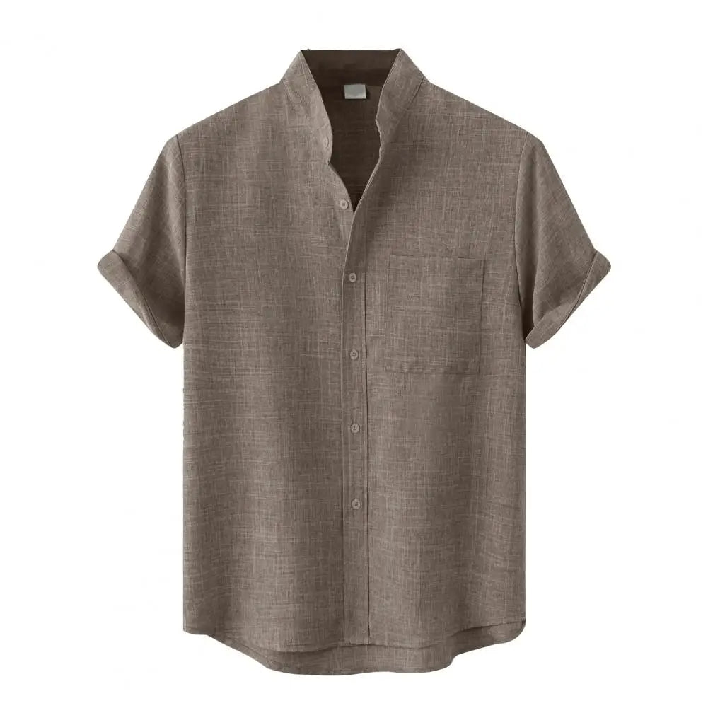 Men's Short-Sleeve Mandarin Collar Shirt | Relaxed Fit | Casual Summer Wear