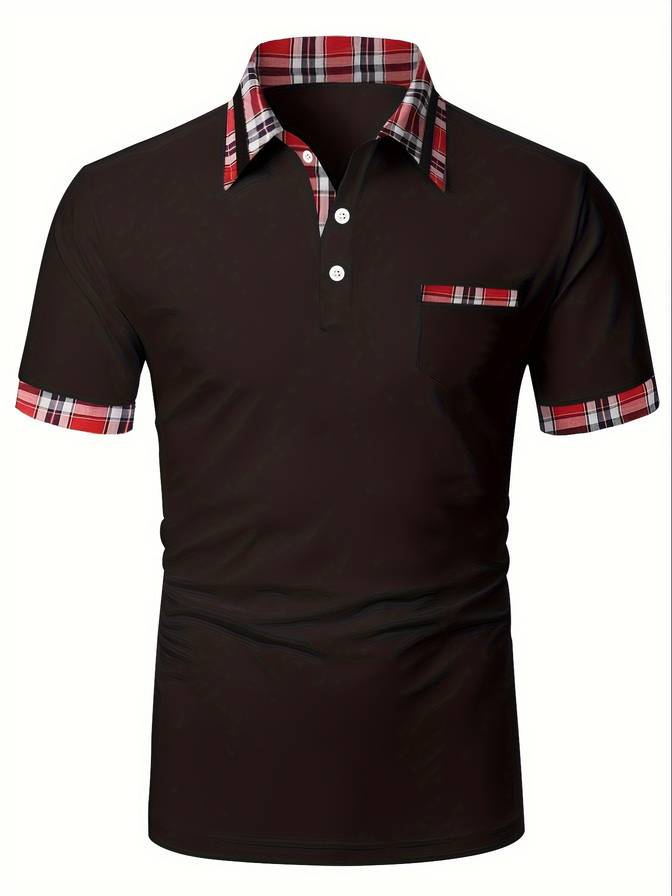 Plaid-Accent Polo Shirt | Soft Cotton Blend | Modern and Stylish Casual Wear