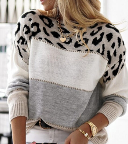Leopard Print Color-Block Sweater | Trendy and Cozy | Relaxed Fit