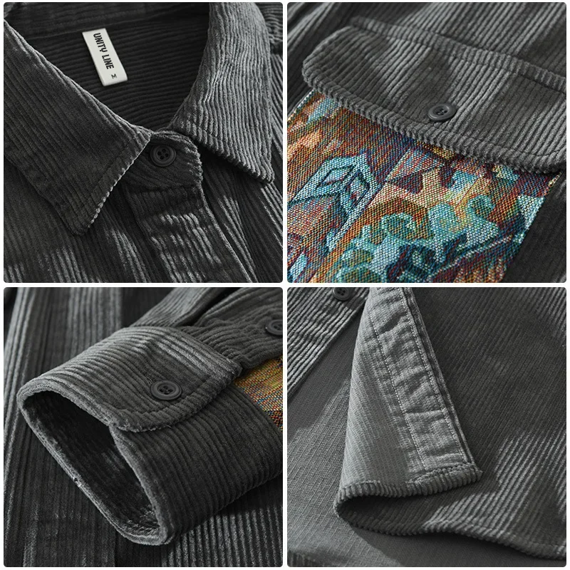 Corduroy Shirt with Printed Pocket | Soft Cotton Blend | Unique and Stylish