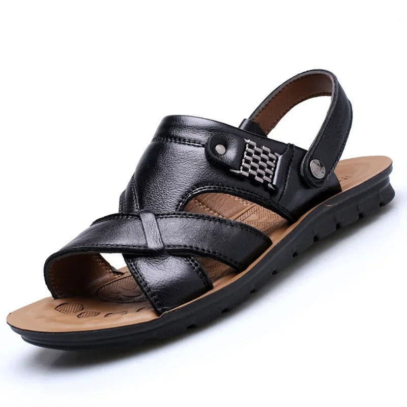 Men’s Leather-Style Cross Strap Sandals | Comfortable & Durable