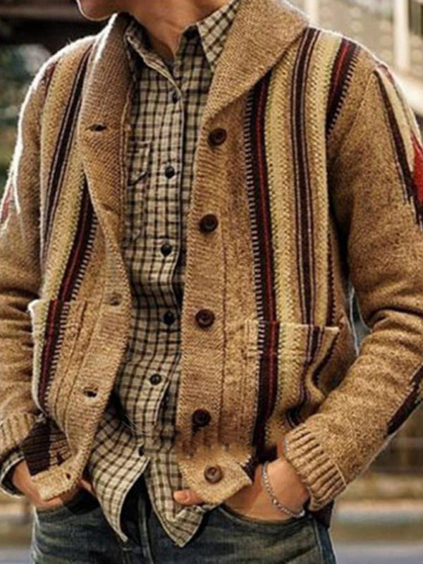 Men’s Jacquard Lapel Sweater | Long Sleeves, Textured Design | Casual and Semi-Formal Wear