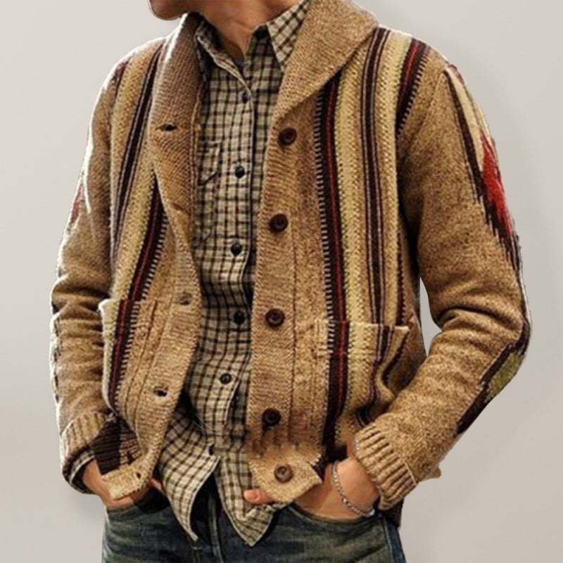 Men’s Jacquard Lapel Sweater | Long Sleeves, Textured Design | Casual and Semi-Formal Wear