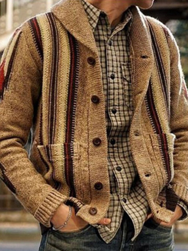 Men’s Jacquard Lapel Sweater | Long Sleeves, Textured Design | Casual and Semi-Formal Wear