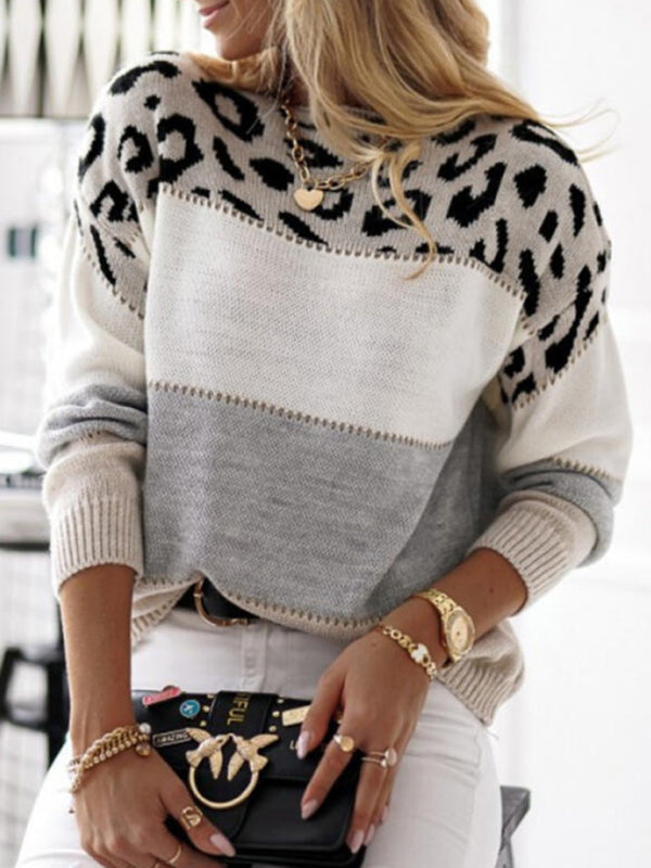 Leopard Print Color-Block Sweater | Relaxed Fit | Chic and Playful