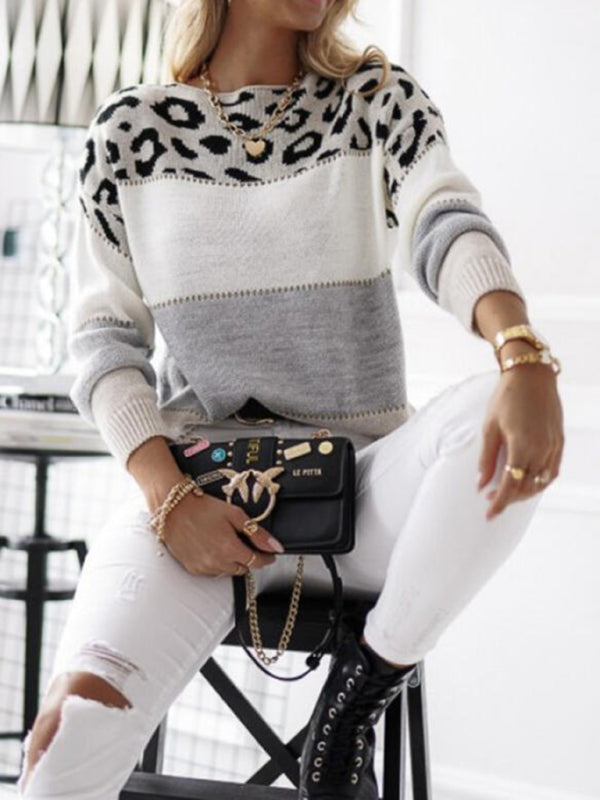 Leopard Print Color-Block Sweater | Relaxed Fit | Chic and Playful