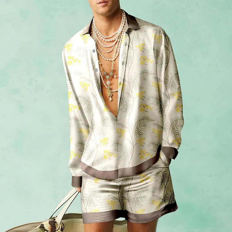 Men's Floral Silk Two-Piece Set | Relaxed Fit | Luxury Summer Resort Wear
