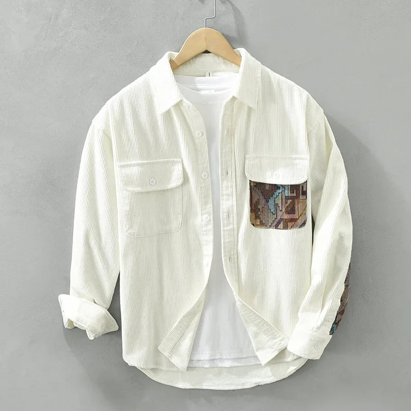 Corduroy Shirt with Printed Pocket | Soft Cotton Blend | Unique and Stylish