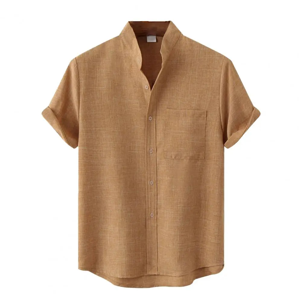Men's Short-Sleeve Mandarin Collar Shirt | Relaxed Fit | Casual Summer Wear