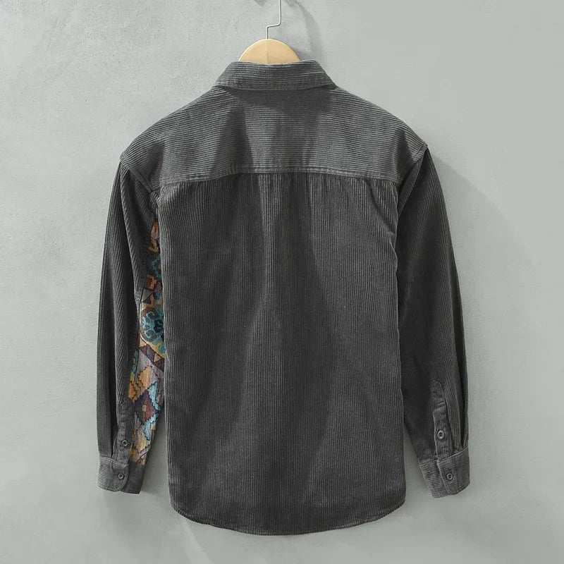 Corduroy Shirt with Printed Pocket | Soft Cotton Blend | Unique and Stylish