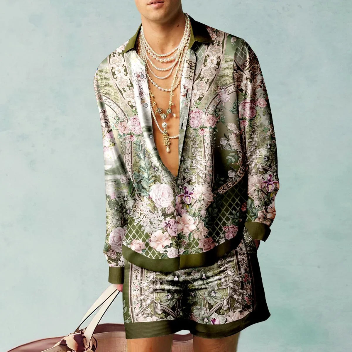 Men's Floral Silk Two-Piece Set | Relaxed Fit | Luxury Summer Resort Wear