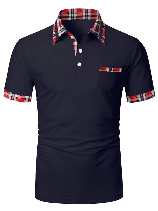 Plaid-Accent Polo Shirt | Soft Cotton Blend | Modern and Stylish Casual Wear