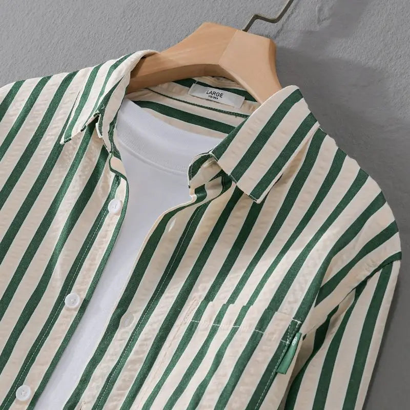 Men's Striped Button-Up Shirt | Long-Sleeve Relaxed Fit | Casual Smart Wear
