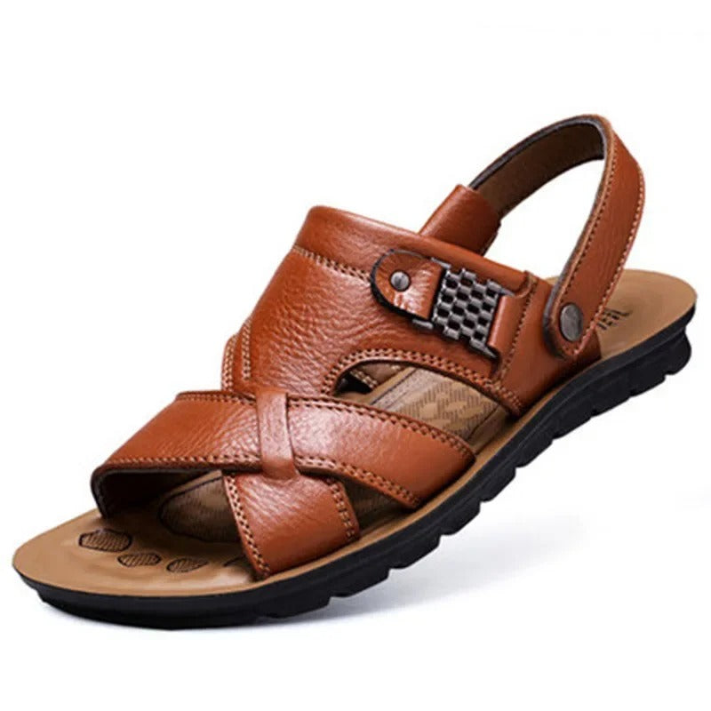 Men’s Leather-Style Cross Strap Sandals | Comfortable & Durable