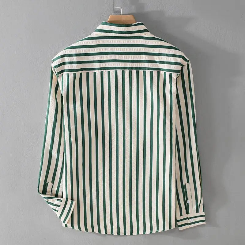 Men's Striped Button-Up Shirt | Long-Sleeve Relaxed Fit | Casual Smart Wear
