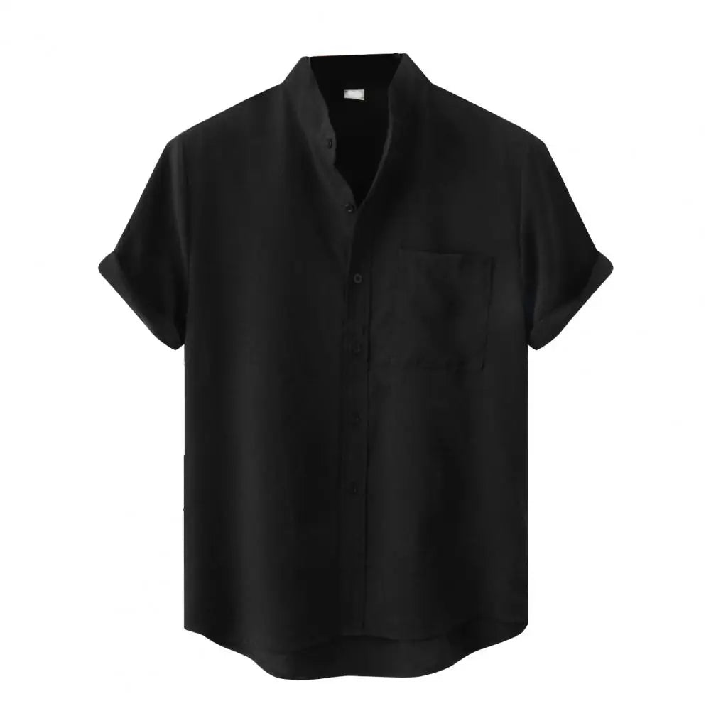 Men's Short-Sleeve Mandarin Collar Shirt | Relaxed Fit | Casual Summer Wear