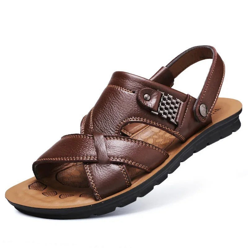 Men’s Leather-Style Cross Strap Sandals | Comfortable & Durable