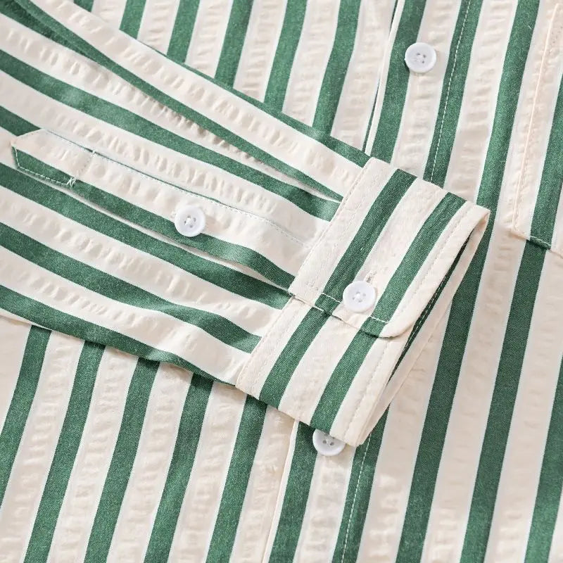 Men's Striped Button-Up Shirt | Long-Sleeve Relaxed Fit | Casual Smart Wear