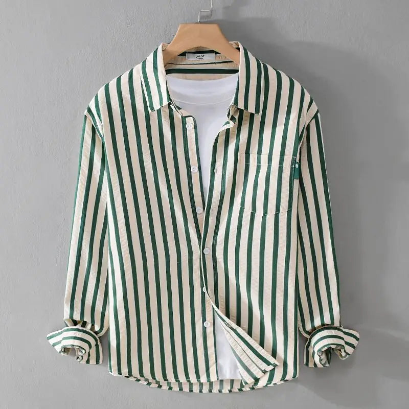 Men's Striped Button-Up Shirt | Long-Sleeve Relaxed Fit | Casual Smart Wear