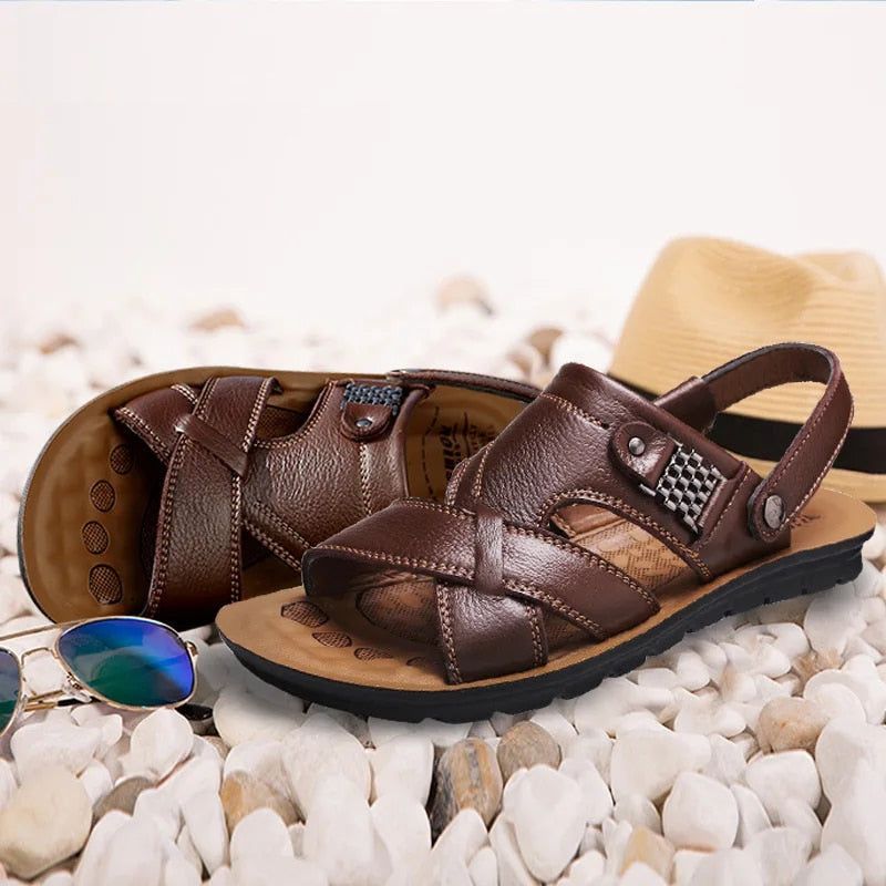 Men’s Leather-Style Cross Strap Sandals | Comfortable & Durable