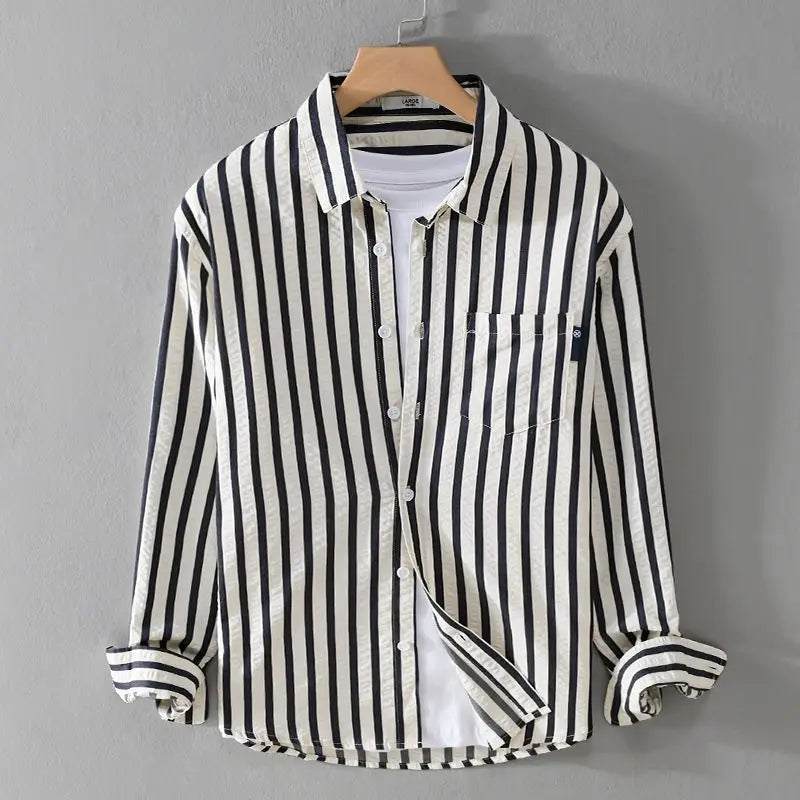 Men's Striped Button-Up Shirt | Long-Sleeve Relaxed Fit | Casual Smart Wear