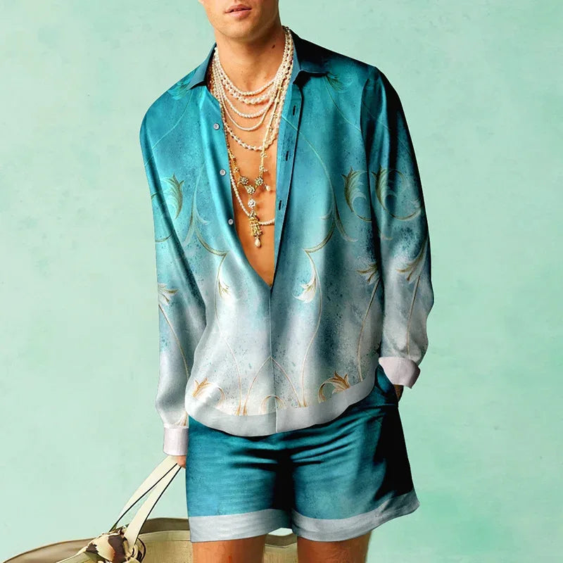 Men's Floral Silk Two-Piece Set | Relaxed Fit | Luxury Summer Resort Wear