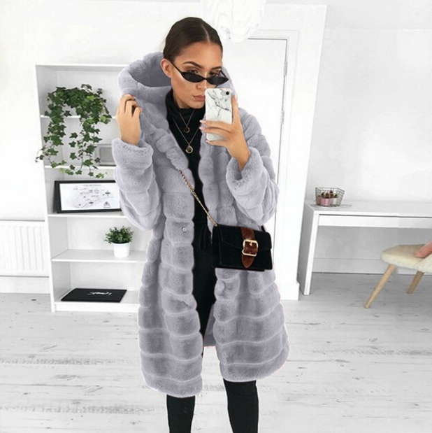 Long Faux Fur Coat with Hood | Elegant & Warm | Winter Glamour