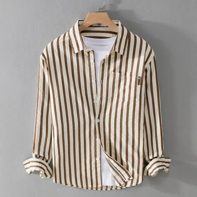 Men's Striped Button-Up Shirt | Long-Sleeve Relaxed Fit | Casual Smart Wear