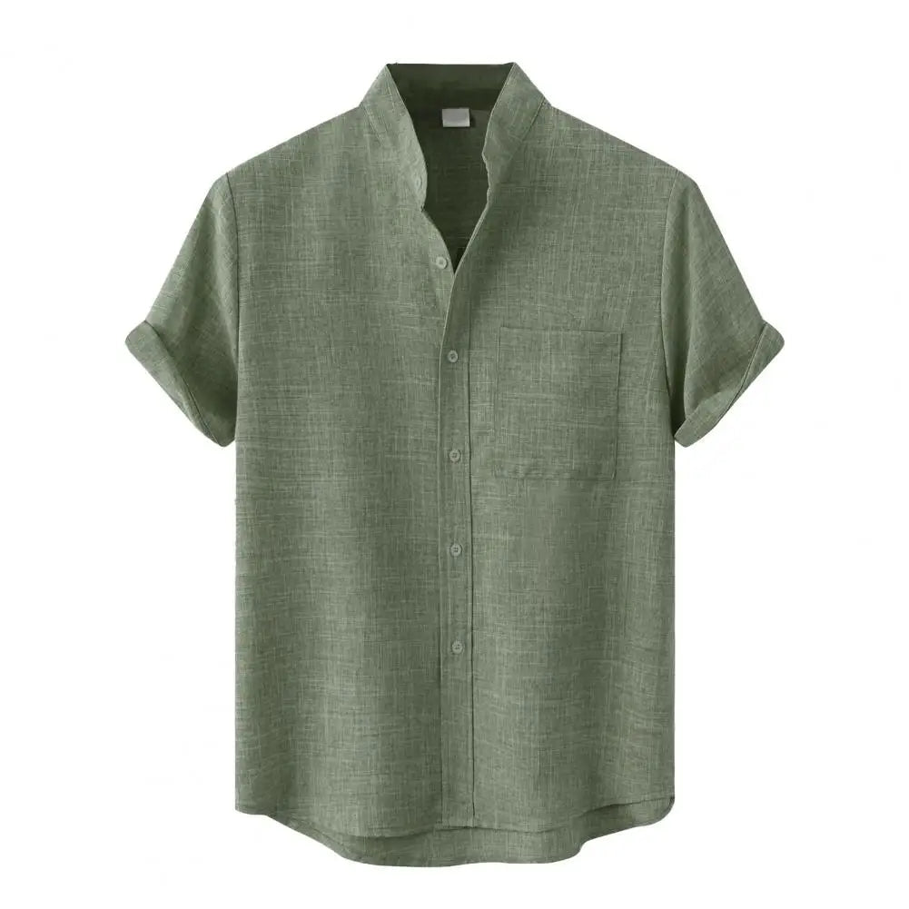 Men's Short-Sleeve Mandarin Collar Shirt | Relaxed Fit | Casual Summer Wear
