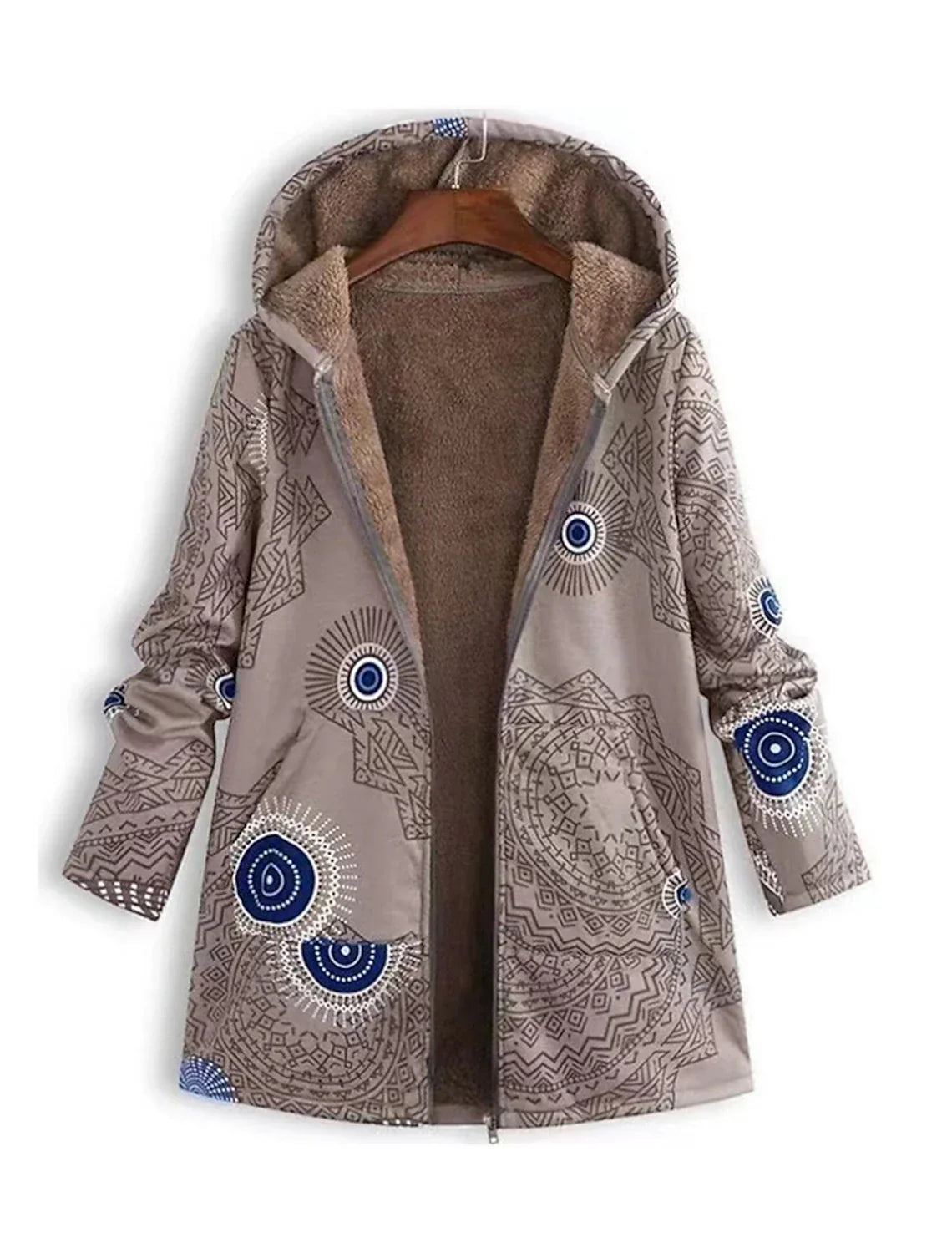 Boho Hooded Coat | Fleece-Lined | Embroidered Warmth