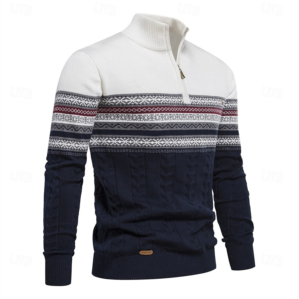 Half-Zip Knit Sweater | Nordic Pattern | Winter Casual Wear