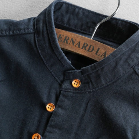 Mandarin Collar Shirt | Cotton-Linen Blend | Minimalist Design
