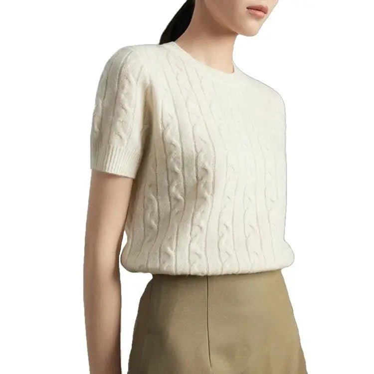 Short-Sleeve Cable-Knit Sweater | Lightweight & Comfortable | Classic Design