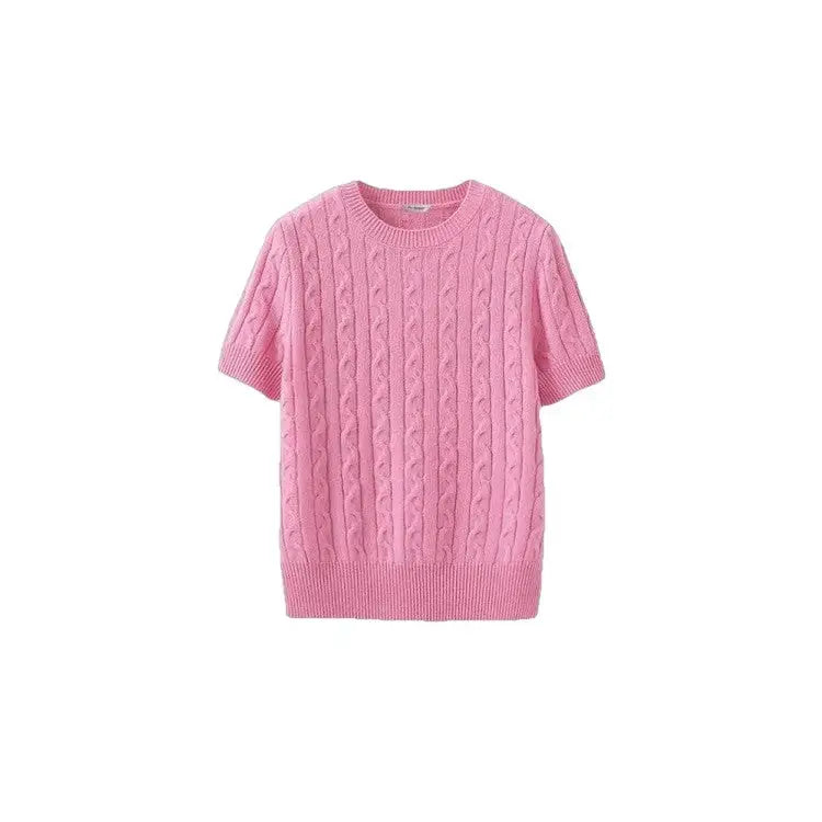 Short-Sleeve Cable-Knit Sweater | Lightweight & Comfortable | Classic Design